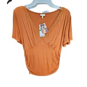 Self E Macys Blouse Size L NWT Stretch Autumn Fall Pumpkin Orange SELFIE SELFE